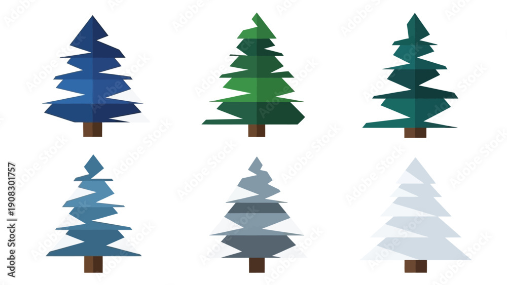 Obraz premium Set of stylized Christmas trees in various colors and styles