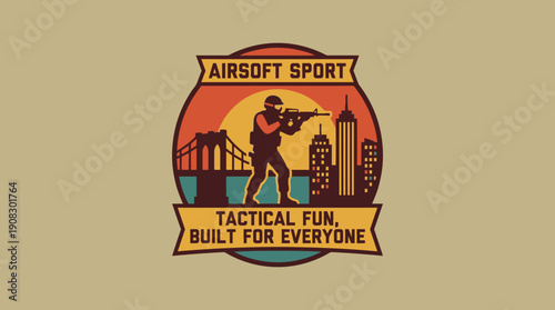 Airsoft Sport Tactical Fun Built For Everyone Emblem Logo Design Vector