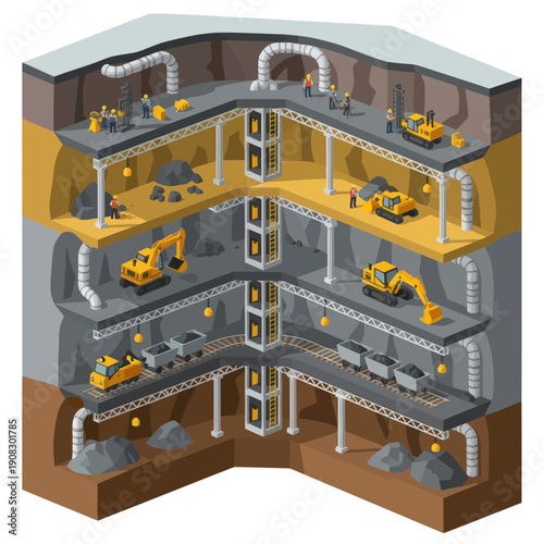 Underground Mining Operation with Heavy Machinery.