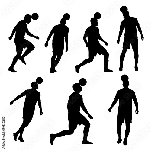 Silhouette of Soccer Player Heading Ball in Multiple Poses