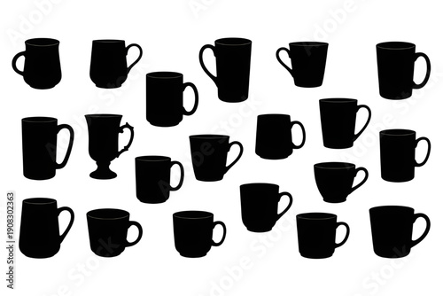 Wallpaper Mural set of silhouette cups isolated Torontodigital.ca