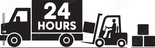 Forklift truck loading the boxes in the delivering lorry