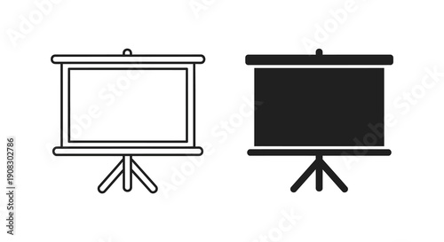 A simple illustration depicts two projector screens one white and one black on stands high quality professional detailed