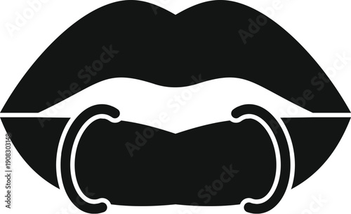 Lips with body piercing jewelry as a black and white fashion icon