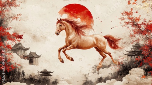 Chinese style ink painting horse map