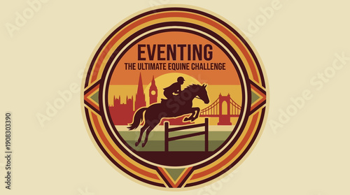 Eventing The Ultimate Equine Challenge Logo Emblem Vintage Style