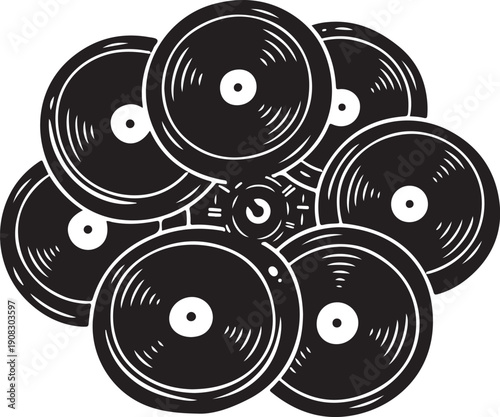Vinyl Records Stacked in a Creative Artistic Illustration Style