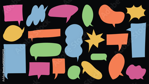 Set of speech bubbles. Colorful chat text doodles. Message box. Vector illustration.
