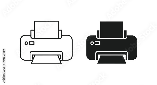 A minimalistic illustration depicts two printer icons one white on black and one black on white high quality