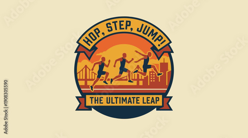 The Ultimate Leap Hop, Step, Jump! Illustrative Graphic of Runners with Cityscape