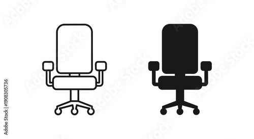 A minimalist depiction showcases two office chair designs one outlined and the other solid black high quality professional
