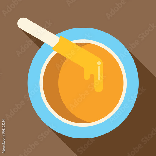 Bowl of hot waxing liquid with a wooden stick for hair removal cosmetic procedure