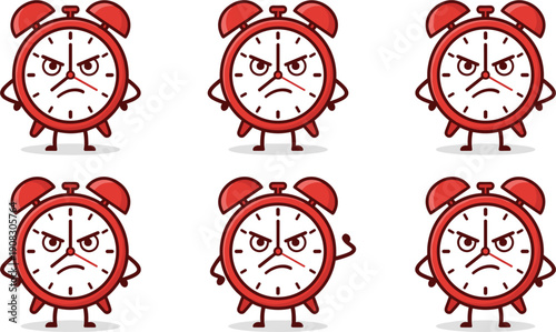 Pixel Art Red Alarm Clocks Expressing Anger And Frustration With Arms Out And Fists Clenched