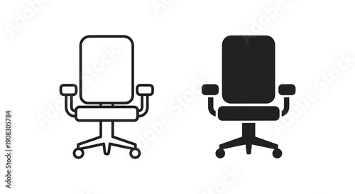 A minimalist depiction showcases two office chairs in contrasting black and white outlines high quality professional detailed modern