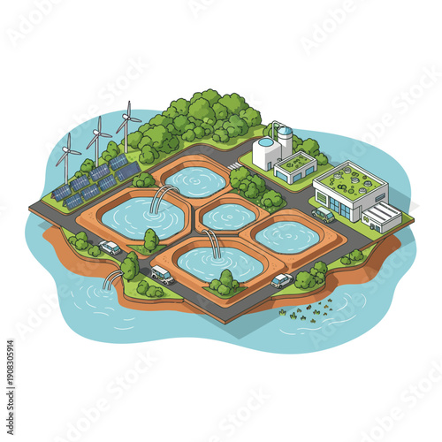 Sustainable Water Treatment Facility with Renewable Energy.