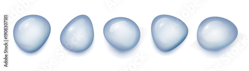 Transparent water droplet with realistic 3D effect. PNG Crystal clear liquid drop on white surface