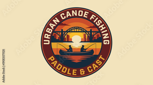 Urban Canoe Fishing Paddle & Cast Logo Design for Outdoor Recreation and Adventure
