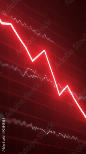 Business graph showing a decline in sales with a red downward trend line on a dark background video