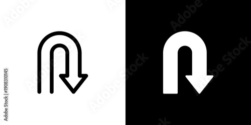U Turn icon concept with flat Black White Background. Vector illustration.