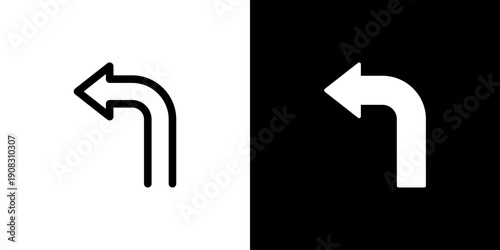 Turn Left icon concept with flat Black White Background. Vector illustration.