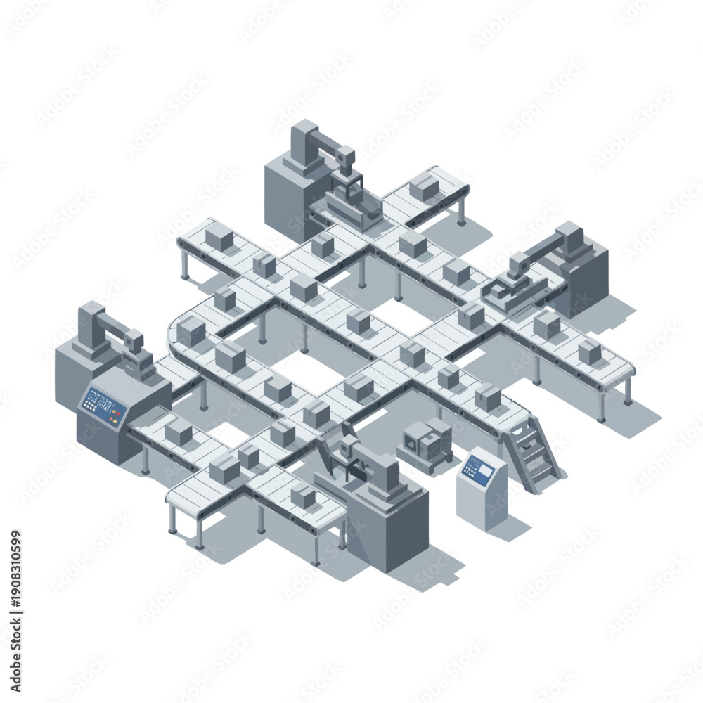 Fototapeta premium Isometric Office Workspace with Computers and Furniture.