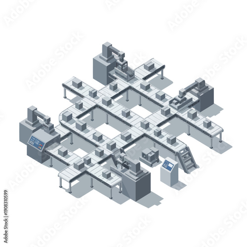 Isometric Office Workspace with Computers and Furniture.