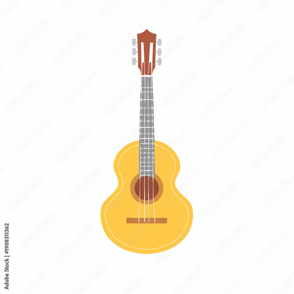 Obraz premium Acoustic Guitar Illustration: Musical Instrument with Brown Fretboard and Golden Yellow Body