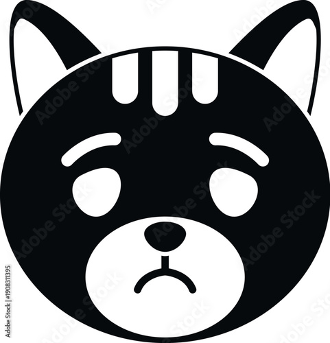 Black and white cat face emoji showing a disappointed mood
