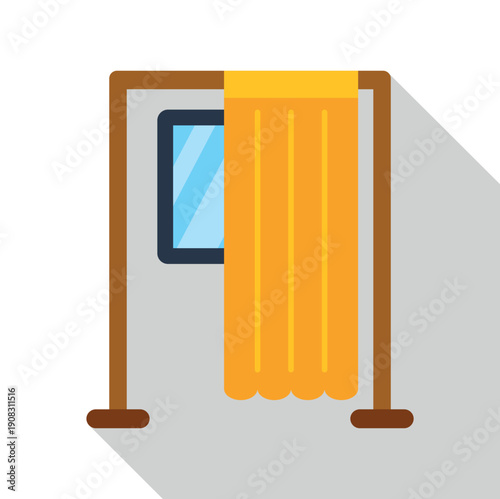 Voting booth with a yellow curtain, representing privacy in democratic elections
