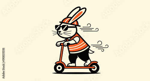 Rabbit riding a scooter illustration