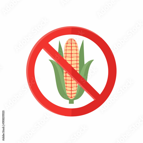 Corn prohibition sign for gluten free products and food allergies conceptual illustration