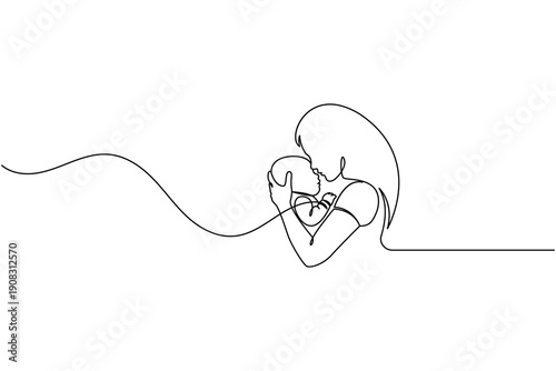 Mother holding baby continuous one line drawing motherhood icon