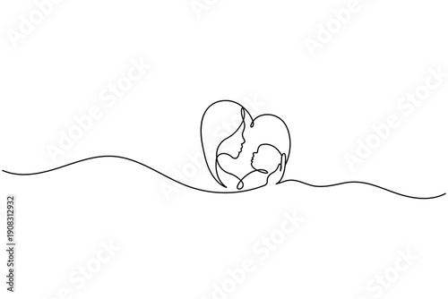 Mother holding baby continuous one line drawing motherhood icon