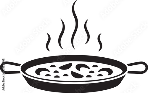Steaming Paella Dish Icon, Traditional Spanish Cuisine, Vector Illustration
