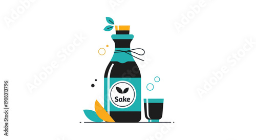 Sake bottle and glass vector illustration