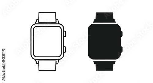 A minimalist depiction showcases two distinct views of a modern smartwatch one light and one dark high quality