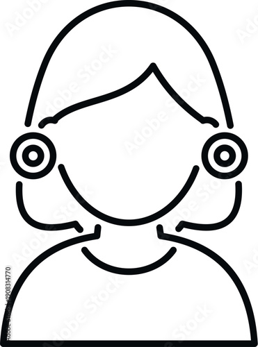 Woman's head and shoulders shown in line art, wearing hearing aids on both ears