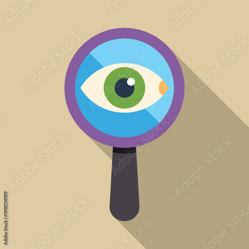 Magnifying glass showing an eye representing concepts of search, observation, and investigation