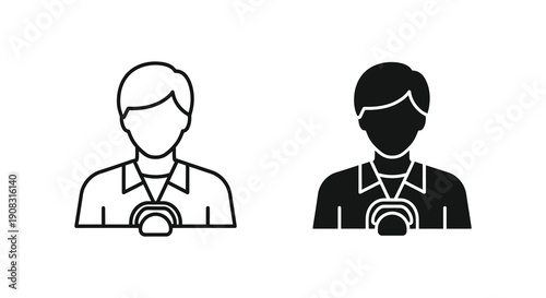 A pair of simple black and white line art icons depict a person with a collar and tie high quality