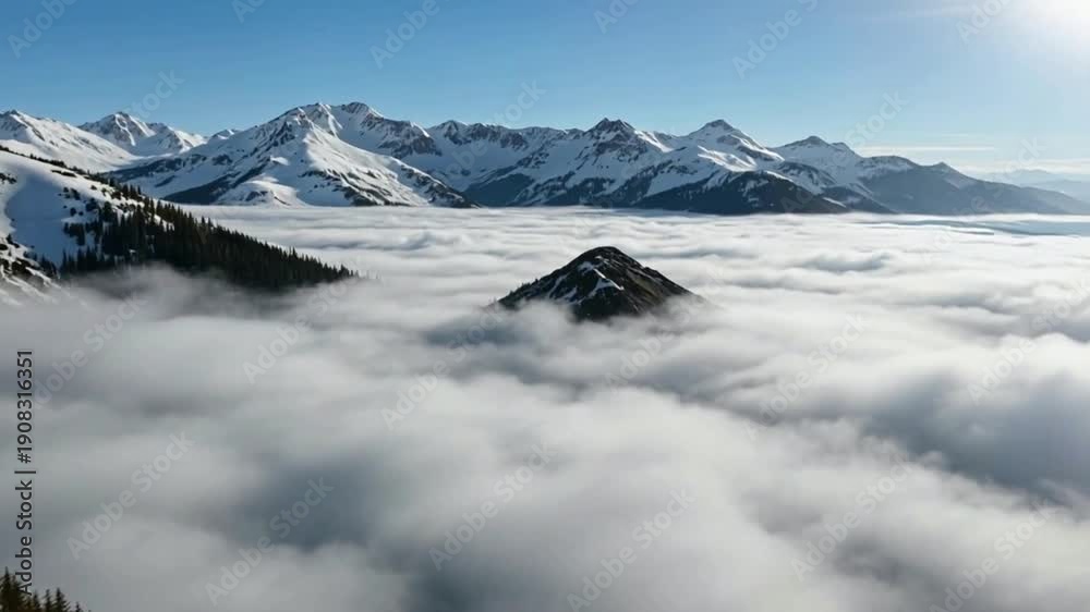 custom made wallpaper toronto digitalMajestic snow-capped mountains emerge from a sea of clouds under a clear blue sky.