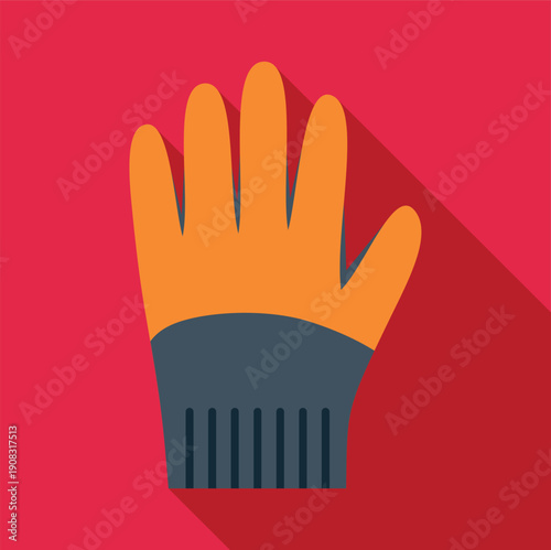 Orange work glove providing hand protection in a flat design style