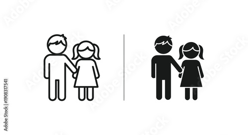 A simple black and white illustration depicts two pairs of figures a man and a woman holding hands
