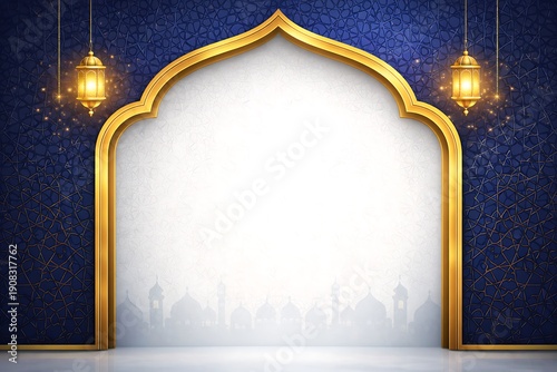 Luxury Blue Islamic Arch Ramadan Background