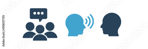 Communication concept a group listening to a person speaking depicted as icons