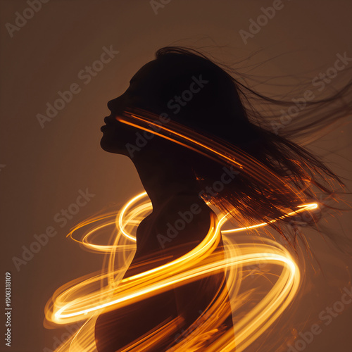 Fractal Starfield Background Featuring Woman with Lightning Power – Fantasy AI Image