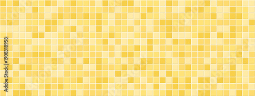 Yellow mosaic tile pattern kitchen, wall or floor. Yello color modern with floor pool square ceramic. Geometric interior tile with product scene, vector pixel background.