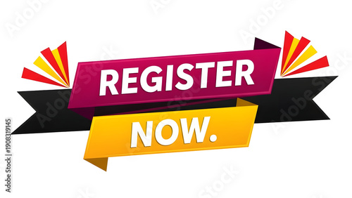 Register now button isolated on transparent background
