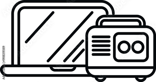 Laptop and portable generator providing backup power in outline