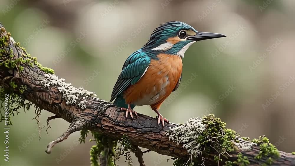 custom made wallpaper toronto digitalA beautiful common kingfisher bird perched on a moss-covered branch in its natural habitat.