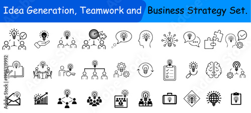 Idea Generation Icon Set.Innovative Thinking and Solutions, Team Collaboration and Brainstorming, Business Growth and Strategy, Creative Action Plans.
